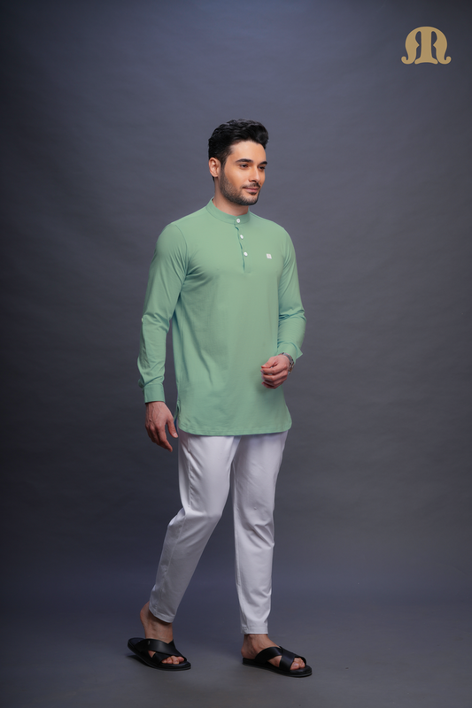 Asticus Knitted Short Kurta Payjama Set Green Men