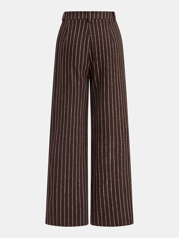 Asymmetric Placket Tweed Pinstripe Wide-Leg Pants