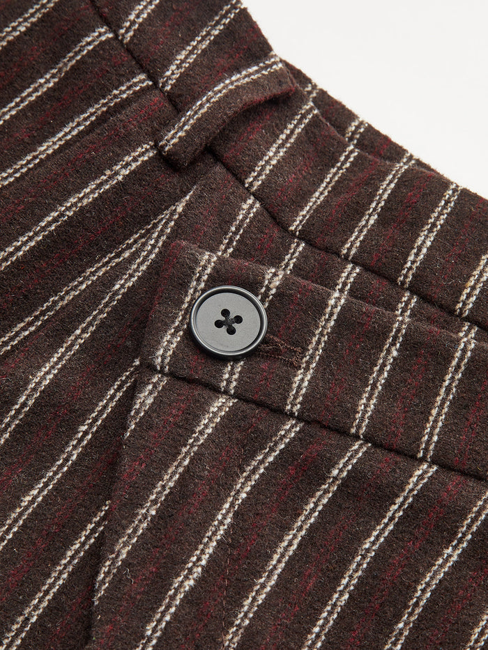 Asymmetric Placket Tweed Pinstripe Wide-Leg Pants