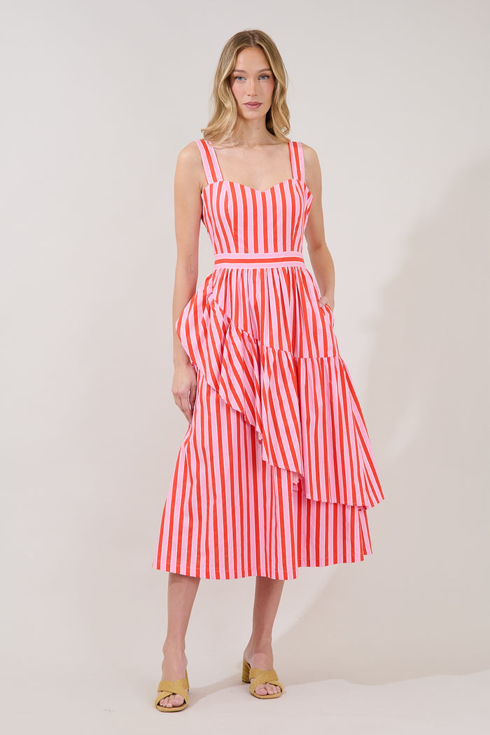 Baleria Striped Ruffle Midi Dress