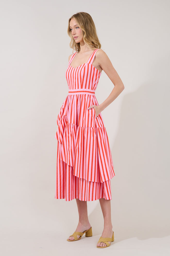 Baleria Striped Ruffle Midi Dress