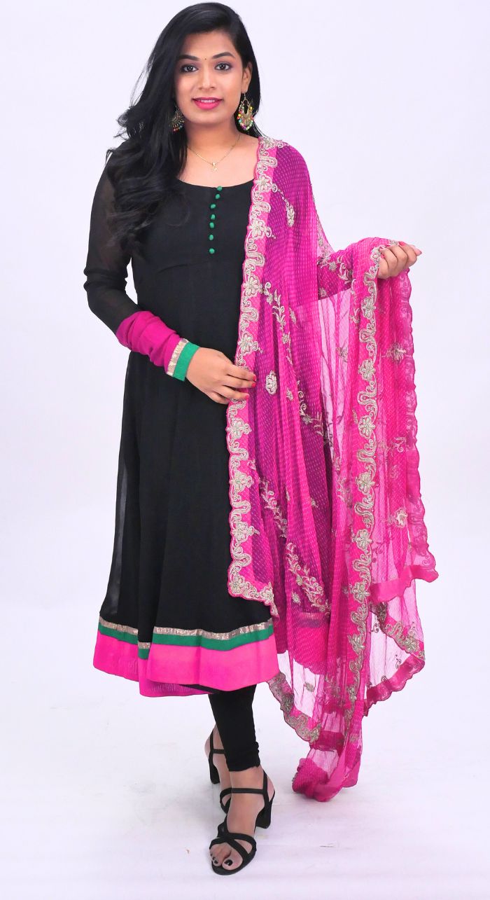 Black Banarasi Georgette Anarkali Suit With Georgette Hand Work Dupatta