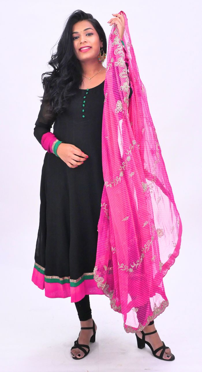 Black Banarasi Georgette Anarkali Suit With Georgette Hand Work Dupatta