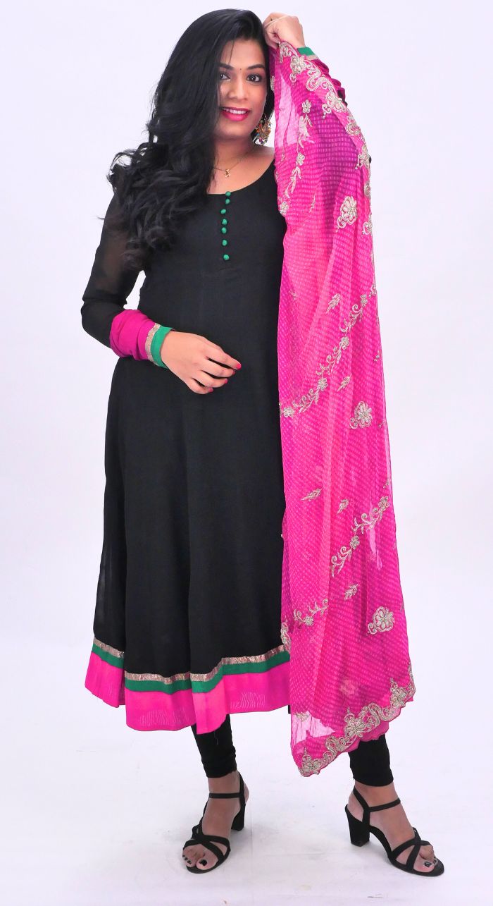 Black Banarasi Georgette Anarkali Suit With Georgette Hand Work Dupatta