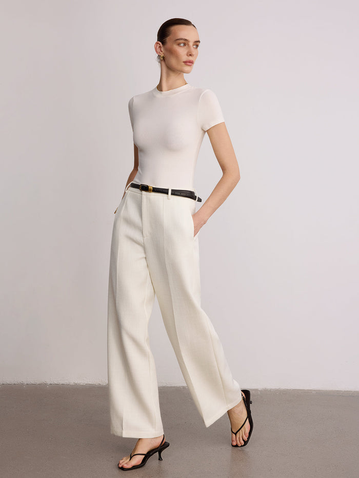Belted Mid-Waist Wide-Leg Pants