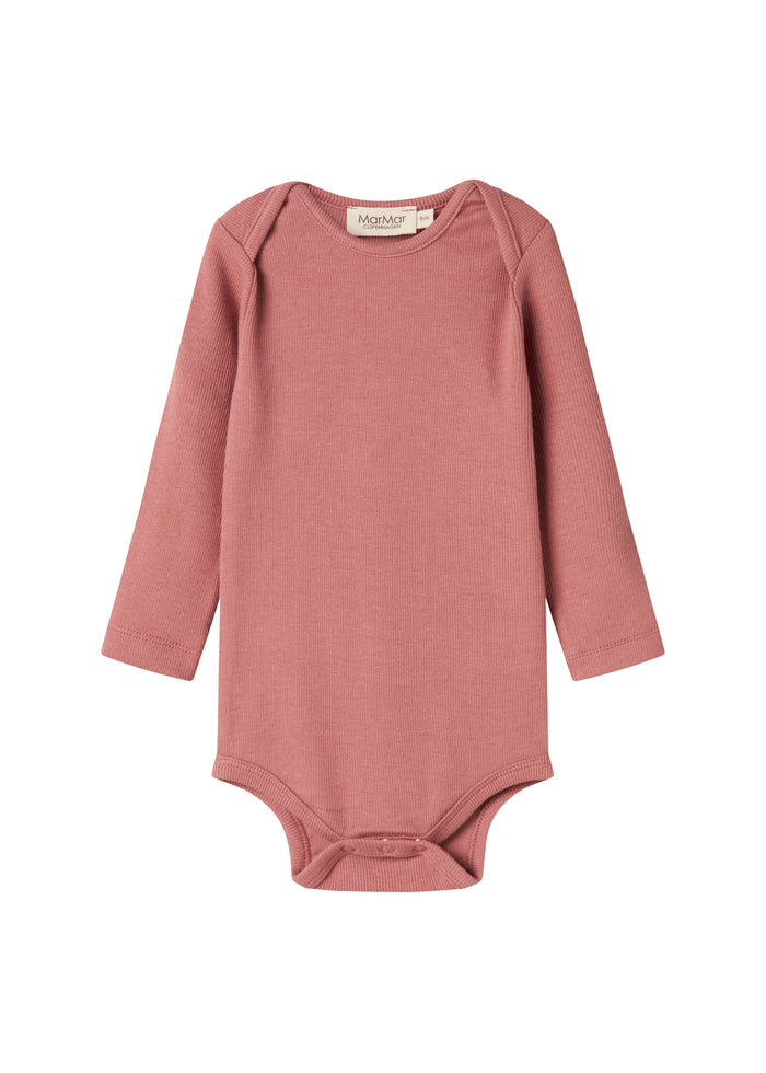 Dusty pink ribbed long-sleeved bodysuit for baby