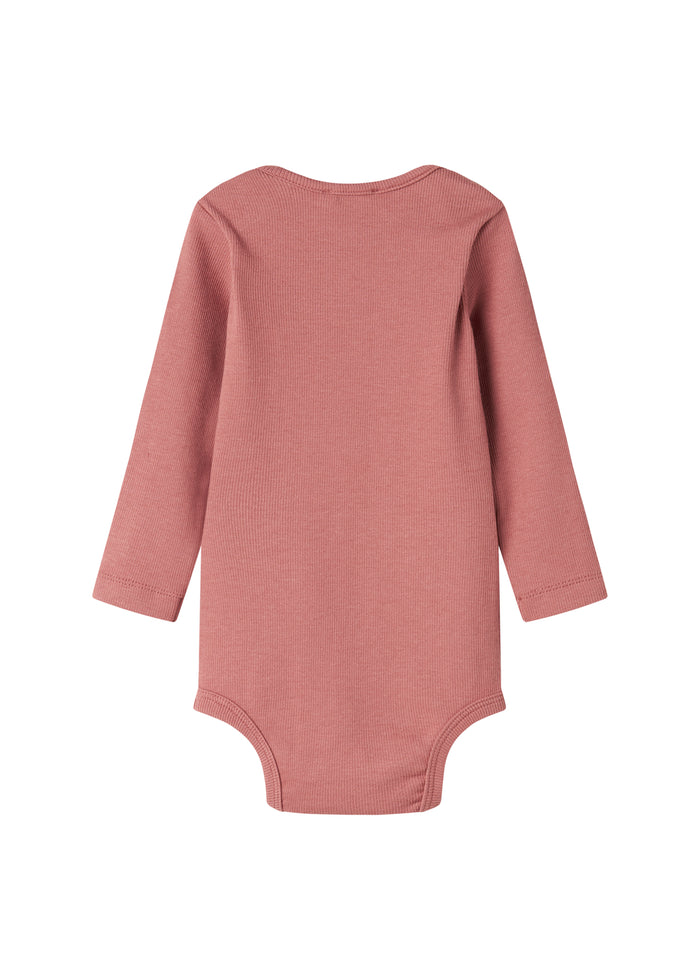 Dusty pink ribbed long-sleeved bodysuit for baby