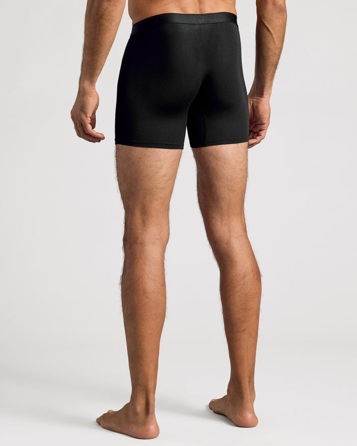 Man in Black Boxer Briefs 6-Pack, rear view.