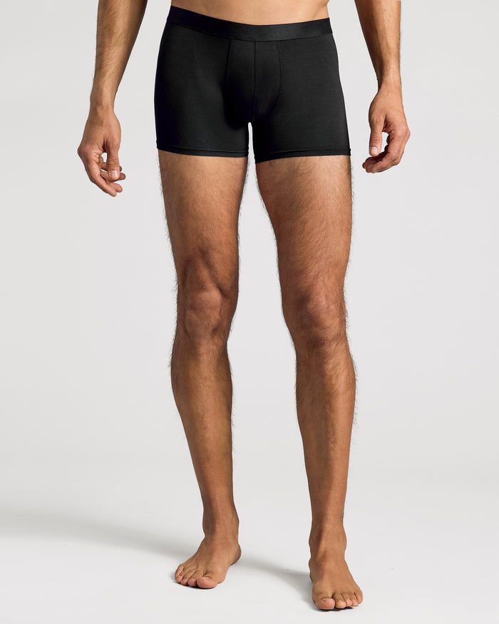 Black Boxer Trunks 6-Pack on model, showcasing form-fitting, supportive design.
