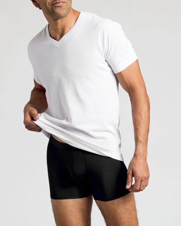 Man wearing Black Boxer Trunks 6-Pack, showing waistband.