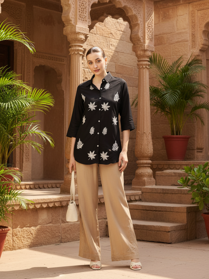 Black Floral Embroidered Tunic