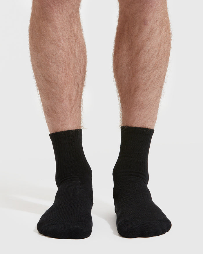 Black Half Crew Socks 6-Pack showcasing seamless toe and contour seam.