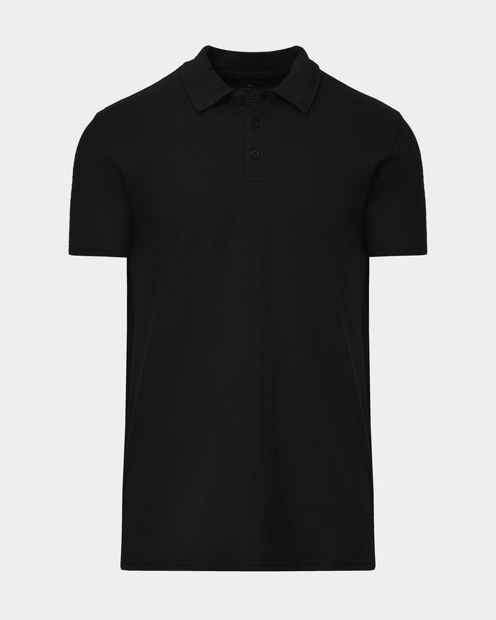 Black Short Sleeve Tall Polo with classic collar and three-button placket.