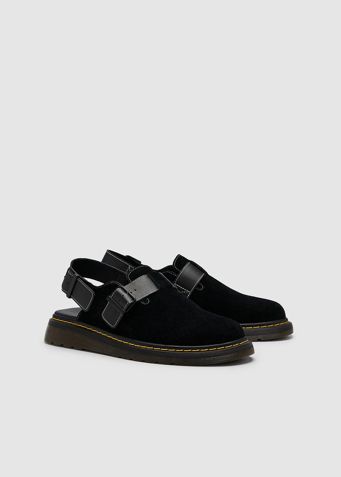 BLACK SUEDE SLING CLOGS