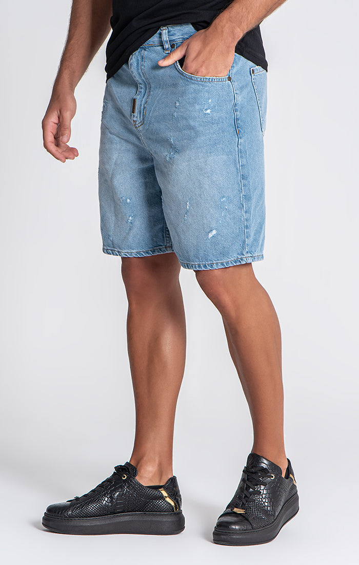 Blue Underwater Denim Shorts
