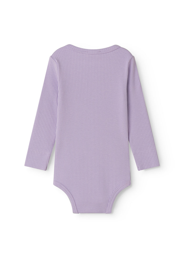 Lined baby modal bodystocking with peekaboo closure in a light purple shade