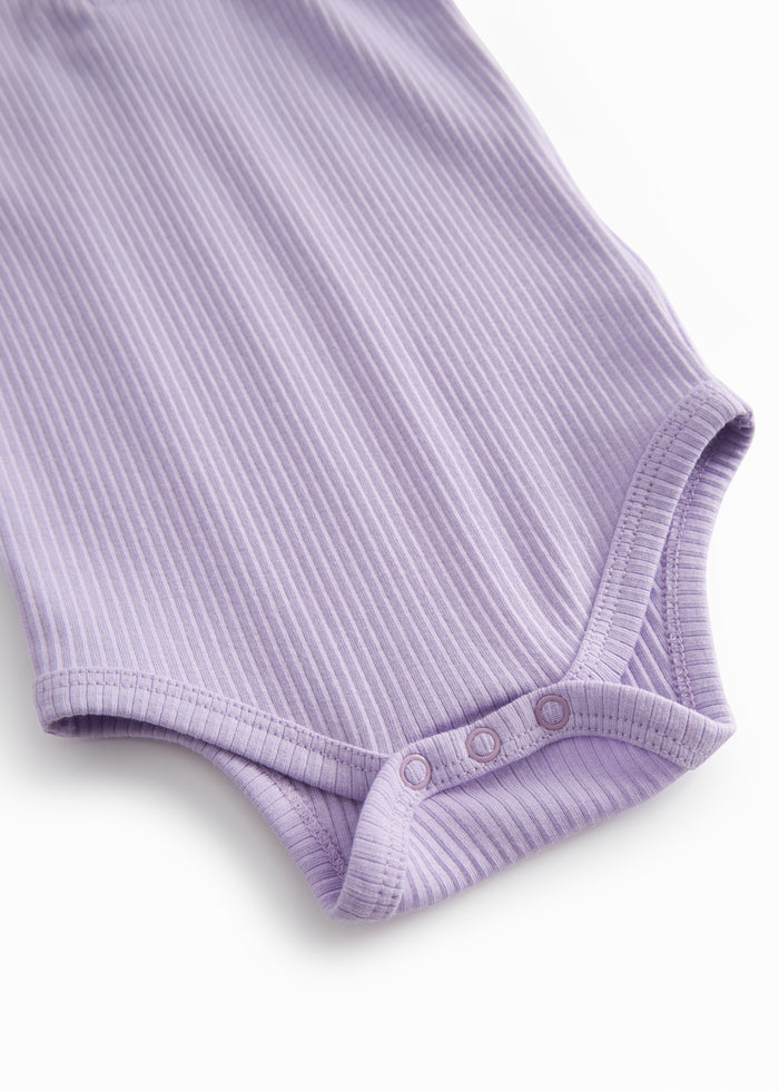 Lined baby modal bodystocking with peekaboo closure in a light purple shade