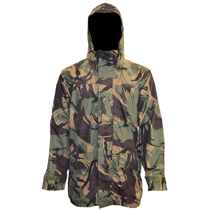 front view with hood up of british army dpm heavyweight jacket