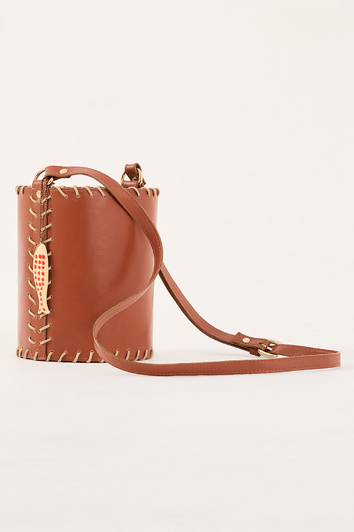 Brown Adjustable Strap Stitching Bucket Bag_5