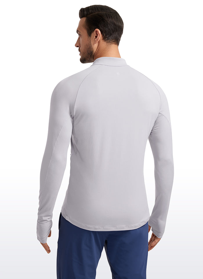 CRZ YOGA Men's Run Slim Fit Brushed Half Zip Long Sleeve Thumbhole Gull Gray