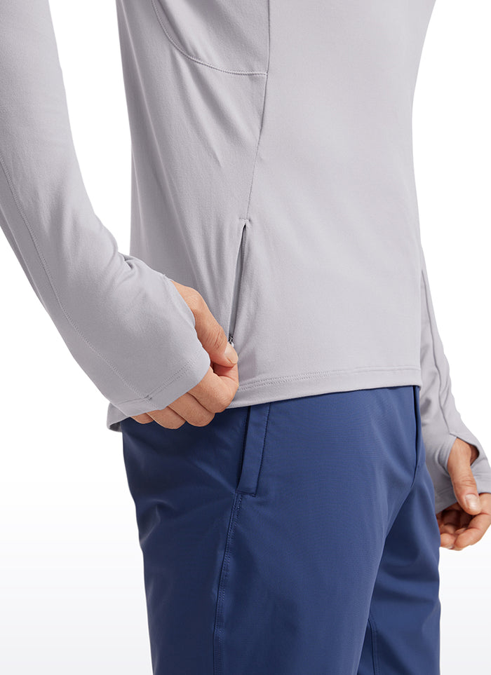 CRZ YOGA Men's Run Slim Fit Brushed Half Zip Long Sleeve Thumbhole Gull Gray