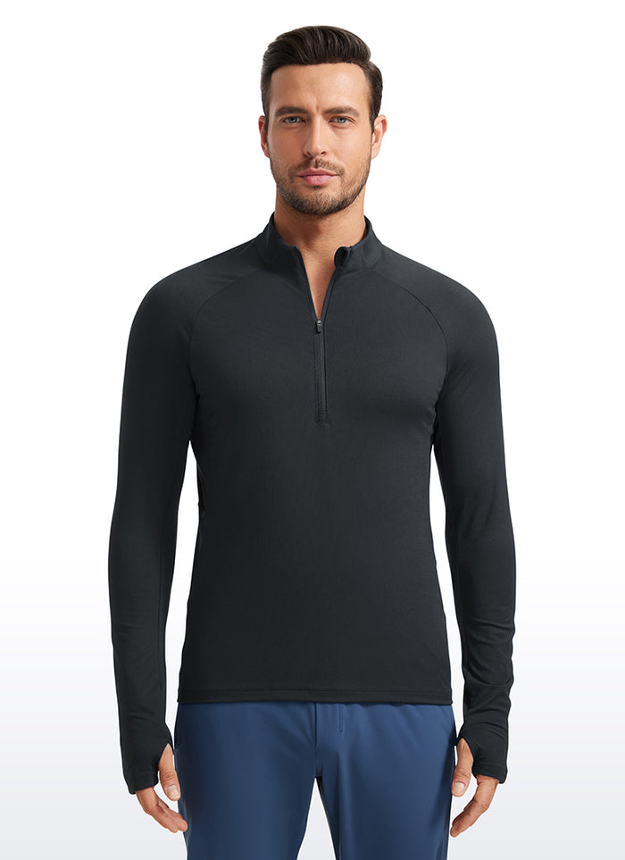 CRZ YOGA Men's Run Slim Fit Brushed Half Zip Long Sleeve Thumbhole Gull Gray