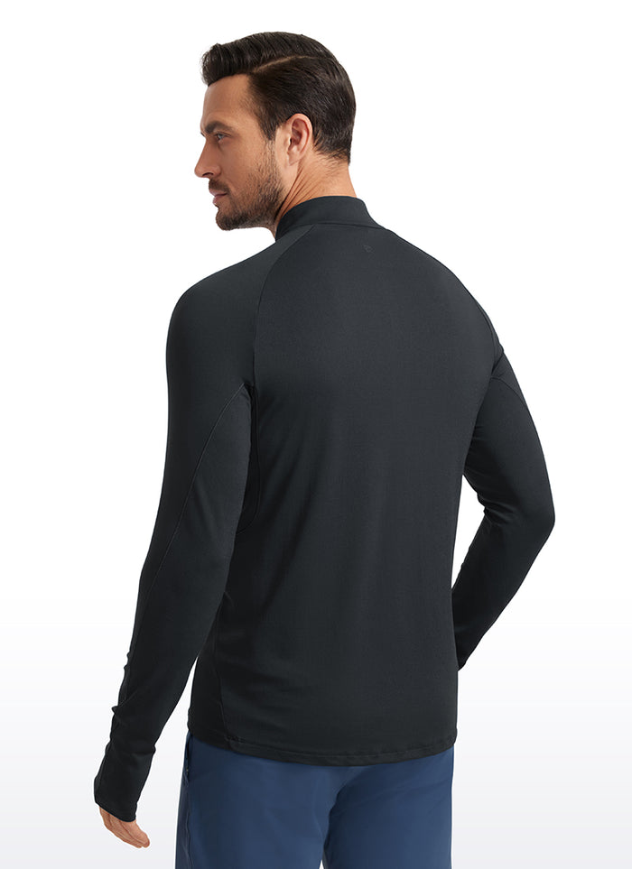 CRZ YOGA Men's Run Slim Fit Brushed Half Zip Long Sleeve Thumbhole Black