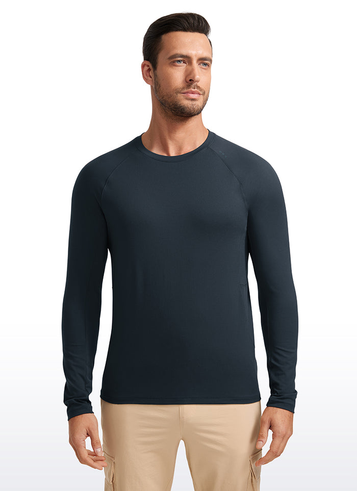 CRZ YOGA Men's Train Slim Fit Shirts Brushed Slim-Fit Long Sleeves True Navy