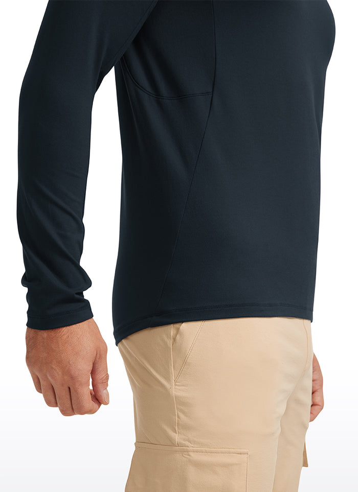 CRZ YOGA Men's Train Slim Fit Shirts Brushed Slim-Fit Long Sleeves True Navy