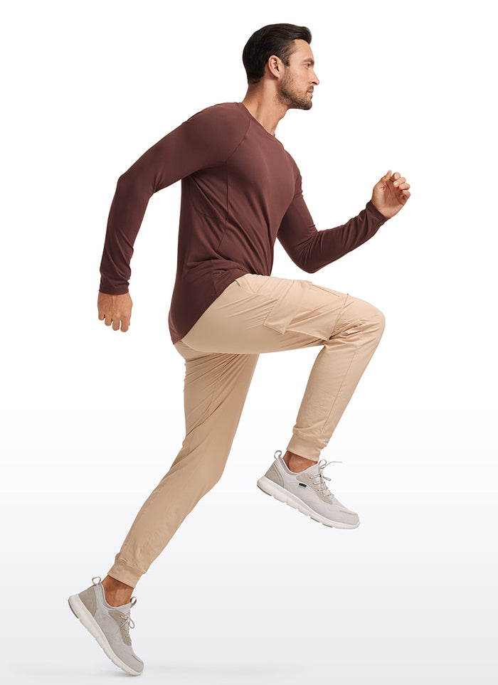 CRZ YOGA Men's Train Slim Fit Shirts Brushed Slim-Fit Long Sleeves Taupe