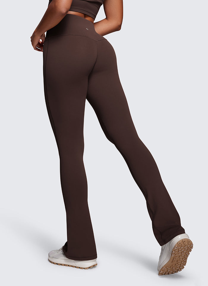 CRZ YOGA Women  Butterluxe High Waist Pockets Mini Flared Leggings 33" Hot Fudge Brown