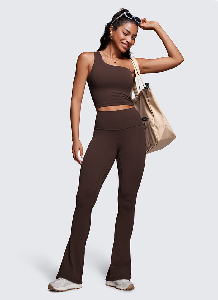 CRZ YOGA Women  Butterluxe High Waist Pockets Mini Flared Leggings 33" Hot Fudge Brown
