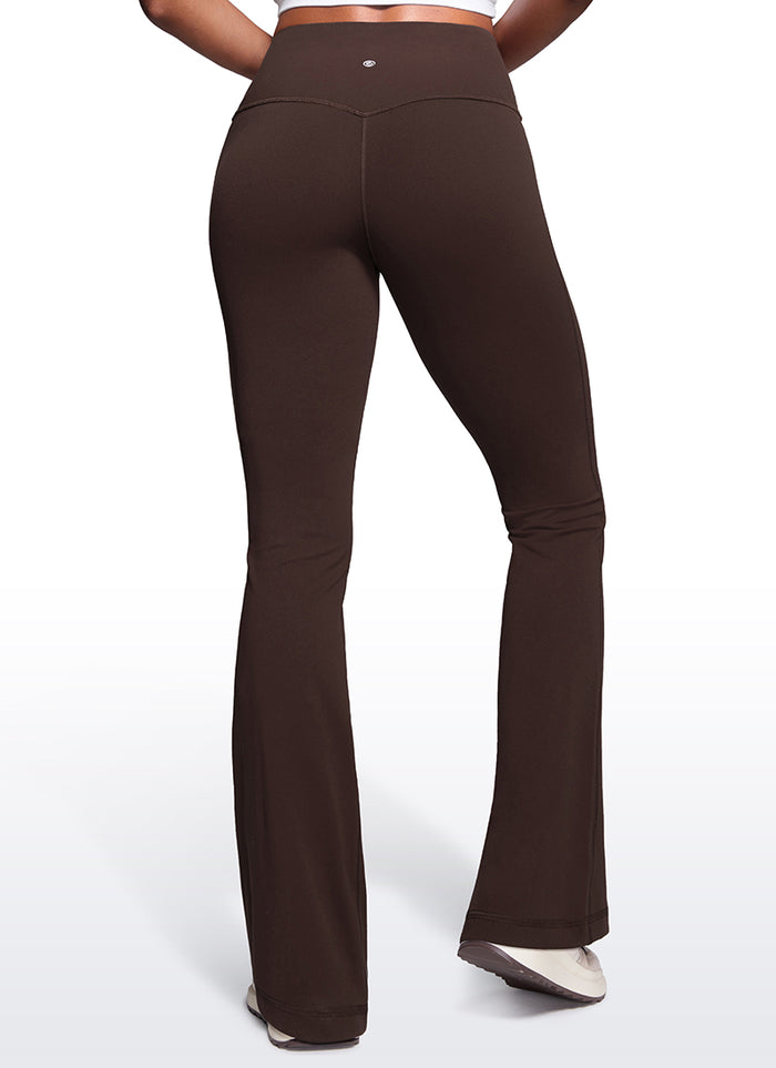Butterluxe High Waist Flare Wide Leg Bootcut Pockets Leggings 33" Hot Fudge Brown