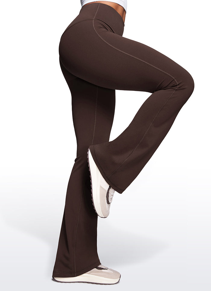 Butterluxe High Waist Flare Wide Leg Bootcut Pockets Leggings 33" Hot Fudge Brown