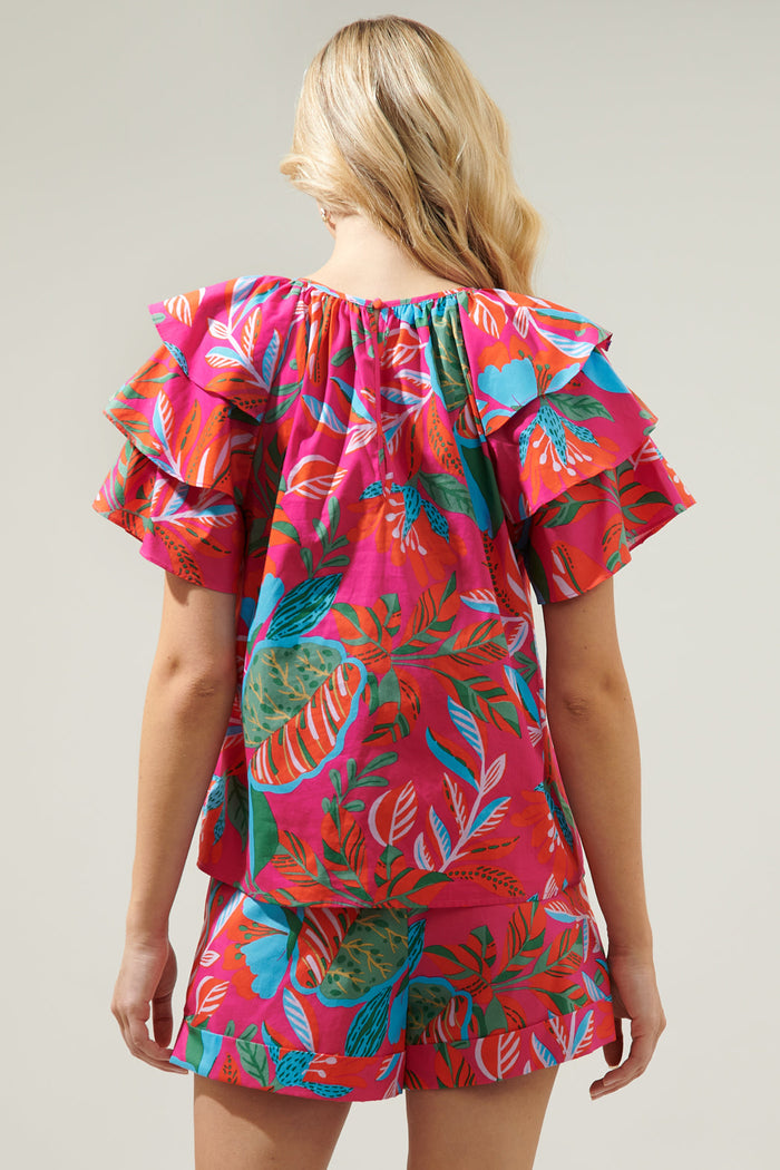 Cactus Blossom Romie Ruffle Sleeve Poplin Top