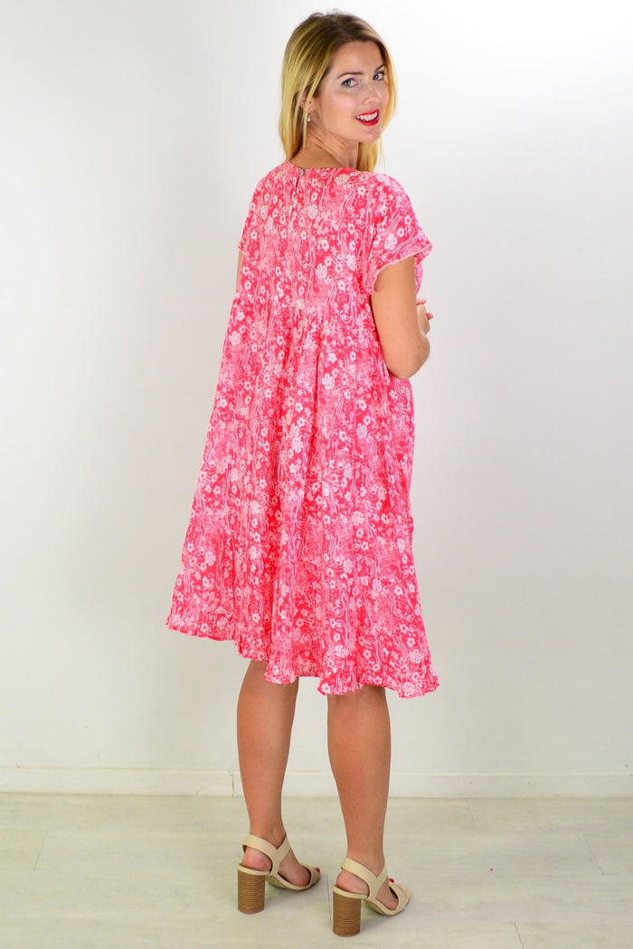 Orientique Cappadocia tiered boho tunic dress with floral patterns, flowing fabric, and relaxed fit, perfect for casual wear.