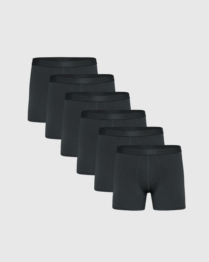 Carbon Boxer Trunks 6-Pack, black boxer-briefs, staggered arrangement.