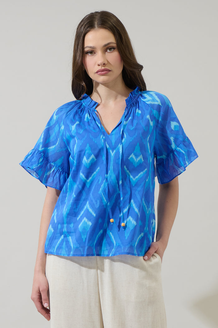 Carys Abstract Erie Split Neck Top