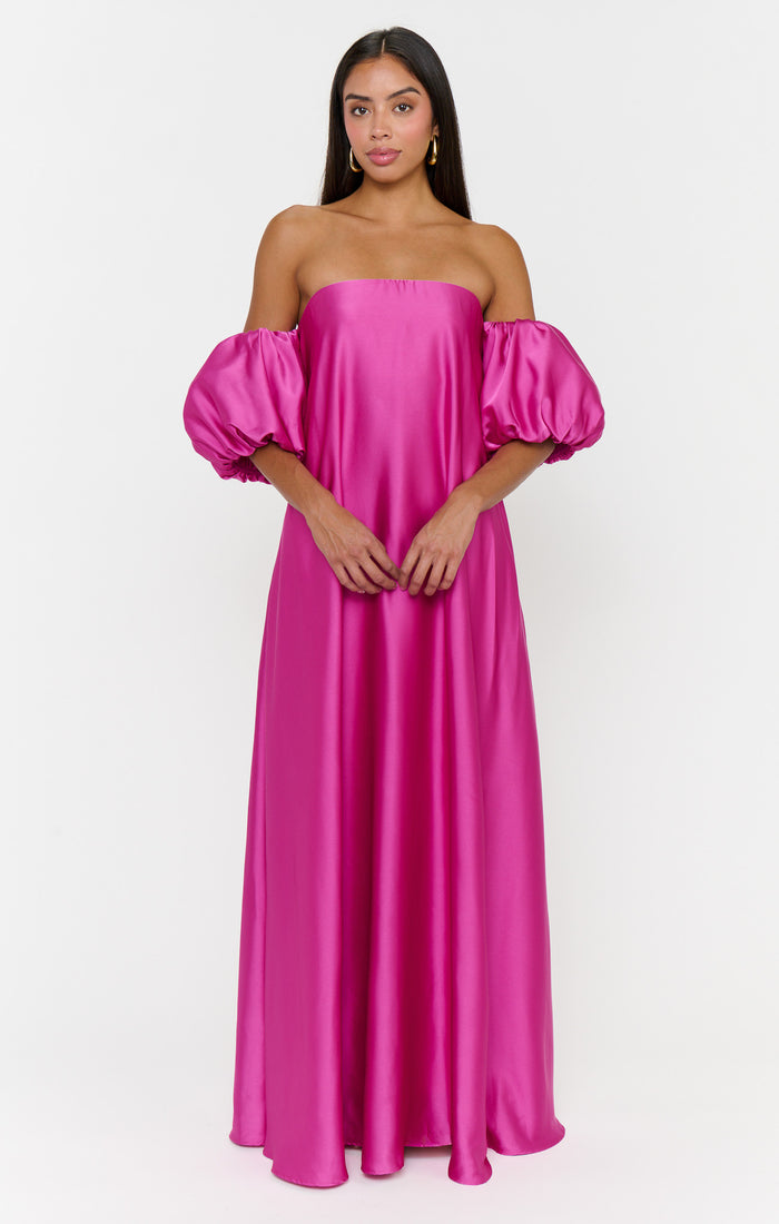 Cassy Maxi Dress ~ Rich Magenta Luxe Satin