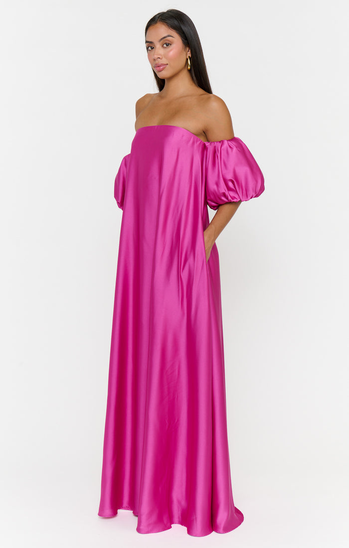 Cassy Maxi Dress ~ Rich Magenta Luxe Satin