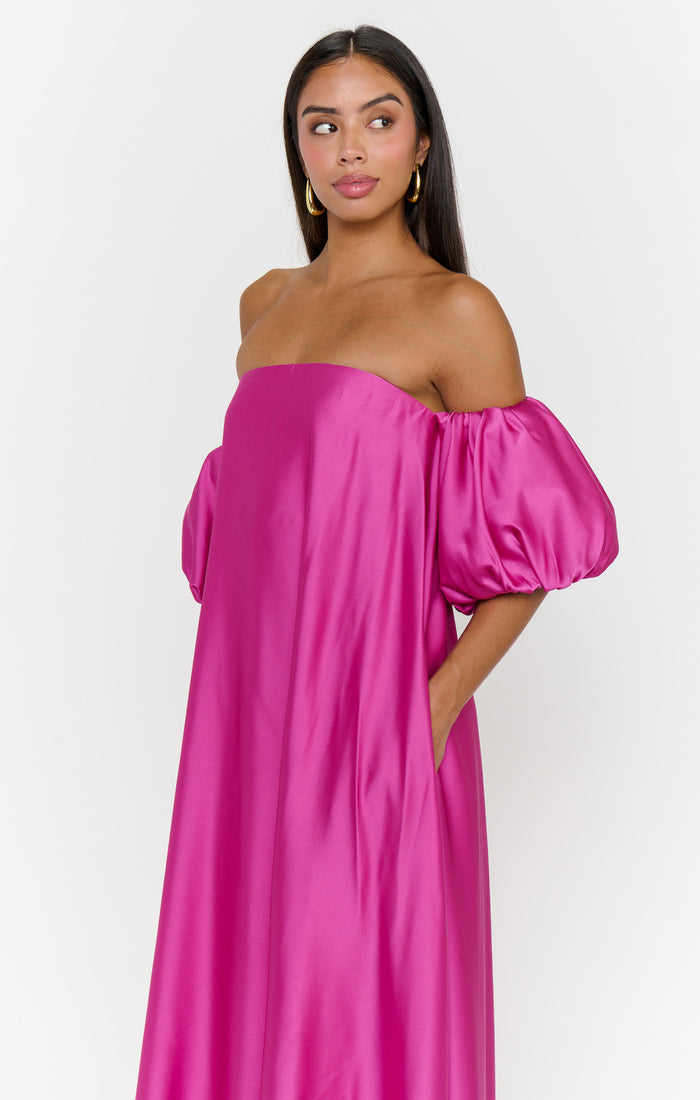 Cassy Maxi Dress ~ Rich Magenta Luxe Satin