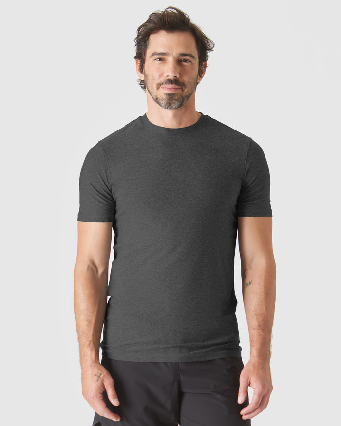 Man wearing Charcoal Heather Gray Tall Active Crew Neck 2.0 T-shirt.