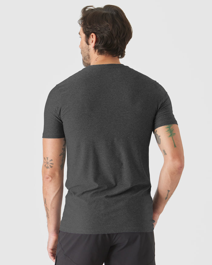 Charcoal Heather Gray Tall Active Crew Neck 2.0 on tattooed model.