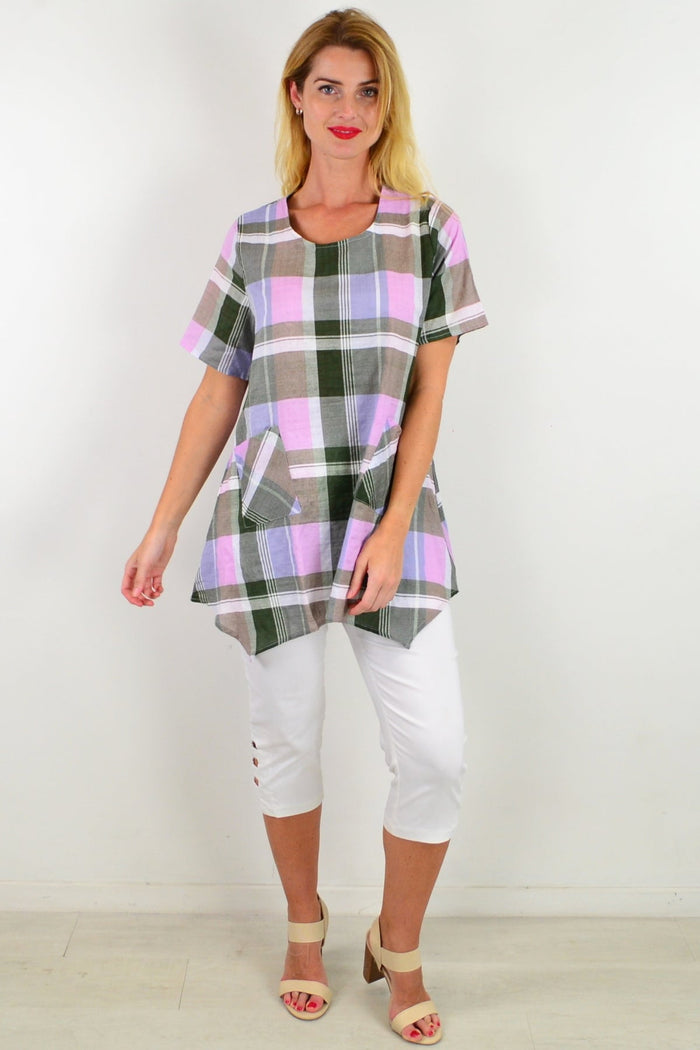 Elegant Check Out My Pocket Tunic Top, a casual women's tunic with front pockets, in soft fabric and relaxed fit.