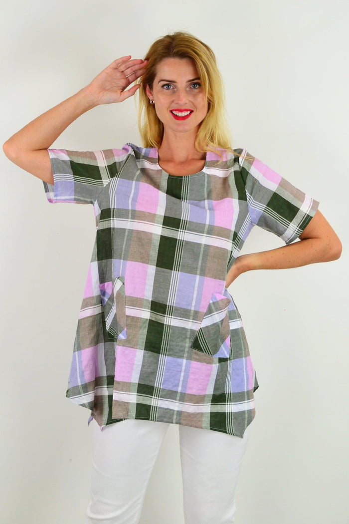 Elegant Check Out My Pocket tunic top featuring a relaxed fit and front pockets, styled for casual and everyday wear.
