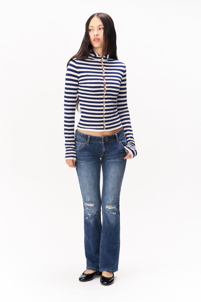 CHLOE CASHMERE SWEATER IN NAVY AND WHITE STRIPE