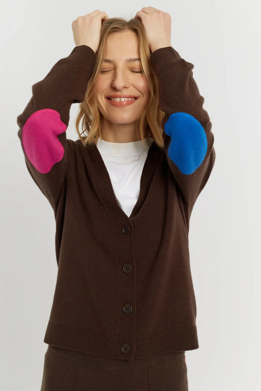 Chocolate Wool-Cashmere Elbow Patch Cardigan