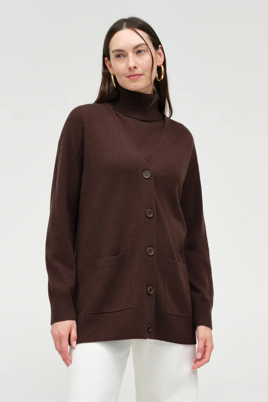 Chocolate Wool-Cashmere Long Cardigan
