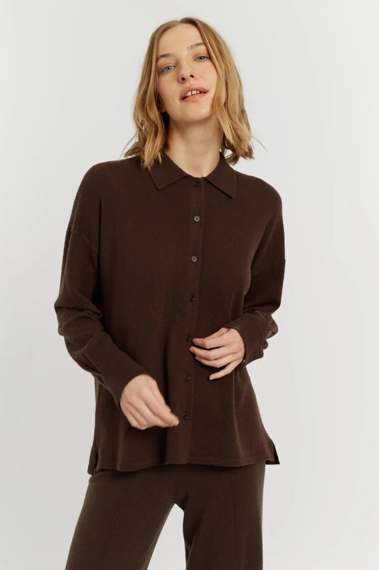 Chocolate Wool-Cashmere Relaxed Shirt