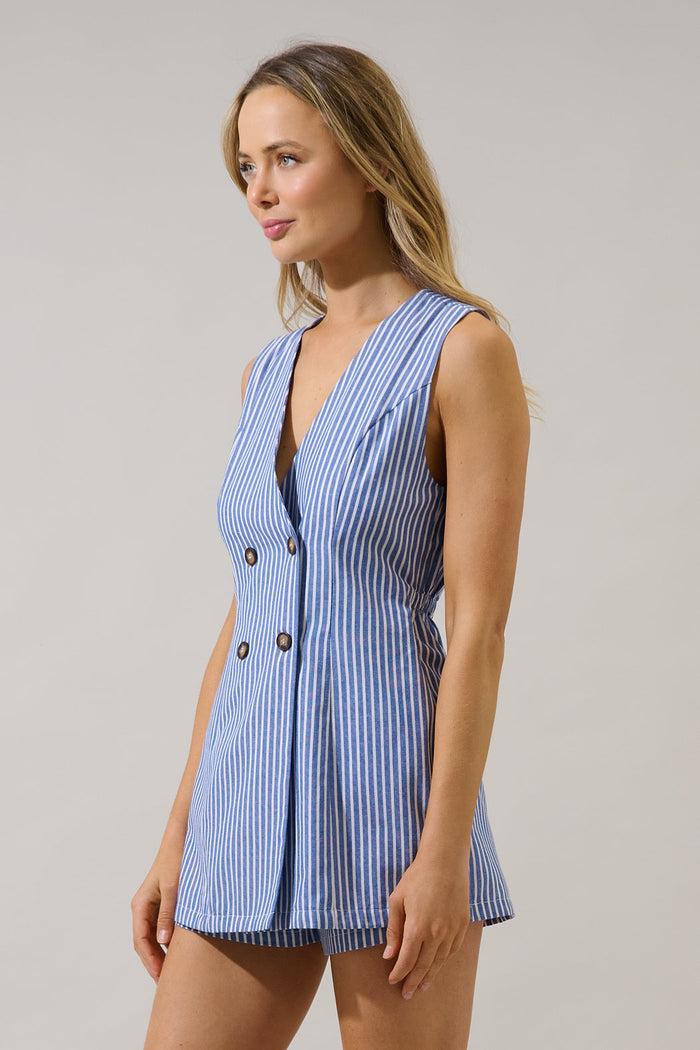 City Wrap Button Romper Sandy Stripe